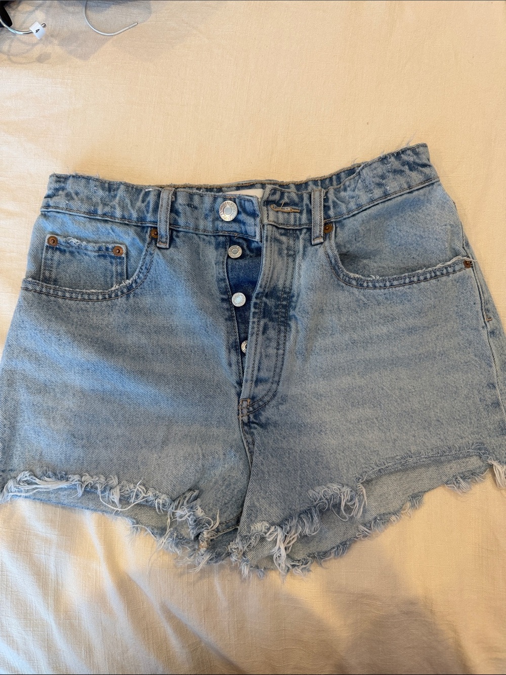 Zara Light Wash Distressed Denim Shorts